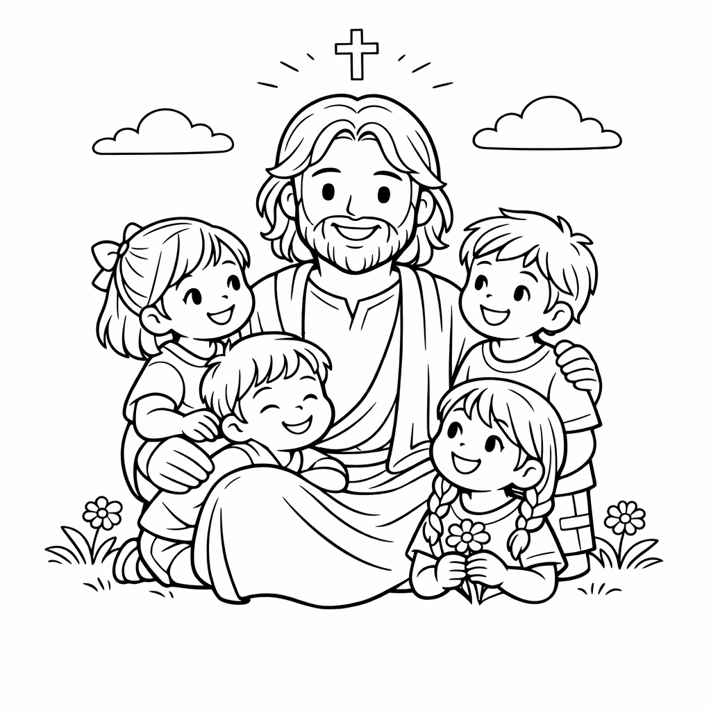 Desenho de Jesus e as Crianças